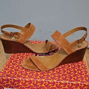 Tory Burch Brown Suede Wedge Sandals